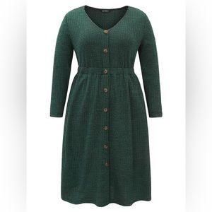 Bloomchic Dark Green Rib Knit Button Detail Pocket Dress size 3X